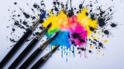 Paintbrushes and a Colorful Explosion