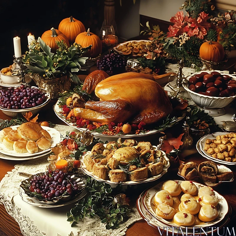 Golden Turkey Thanksgiving Table Setting AI Image