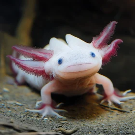 Leucistic Axolotl Close-Up: Tranquil Amphibian