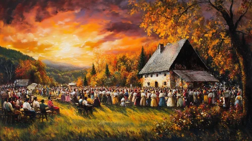Sunset Gathering in an Autumnal Field
