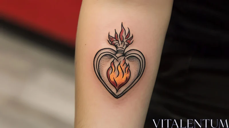 AI ART Minimalist Heart and Flame Tattoo