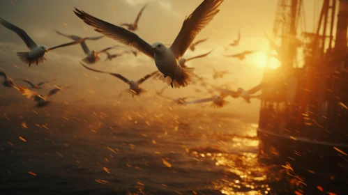 Golden Light Seagulls Over Ocean - Cinematic Nature Scene