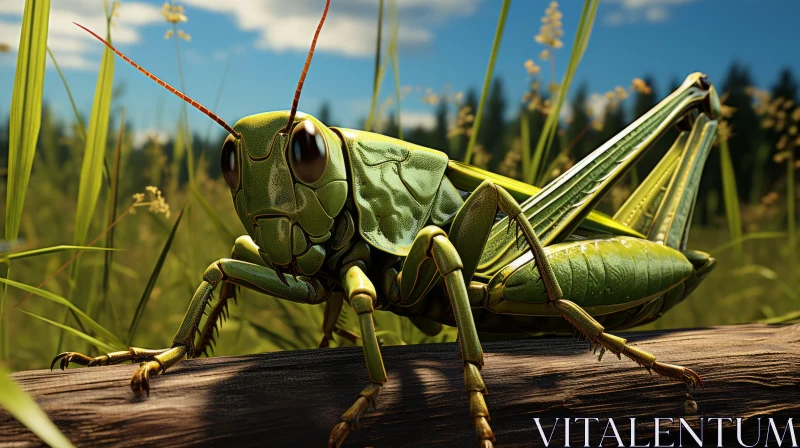 Grasshopper in Field: A Study in Realistic Rendering and Sci-fi Influences AI Image