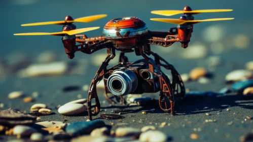 Steampunk Miniature Drone Amidst Rocks: Urban Life Depiction