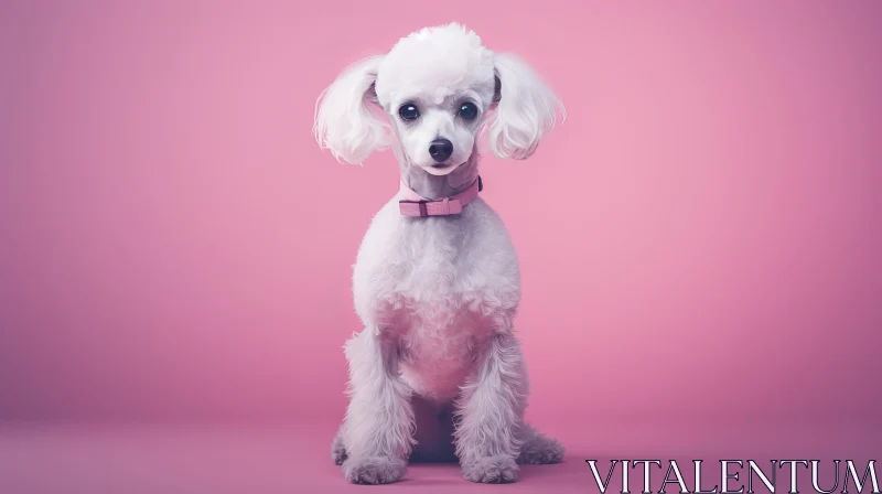 White Poodle Portrait in Soft-Focus against Pink Background AI Image