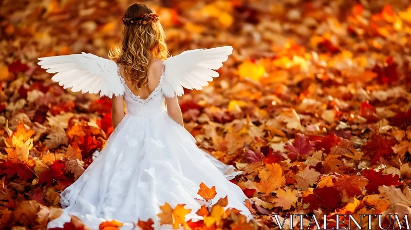 Autumn Angel Amidst Fallen Leaves AI Image