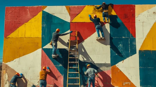Colorful Geometric Mural Creation
