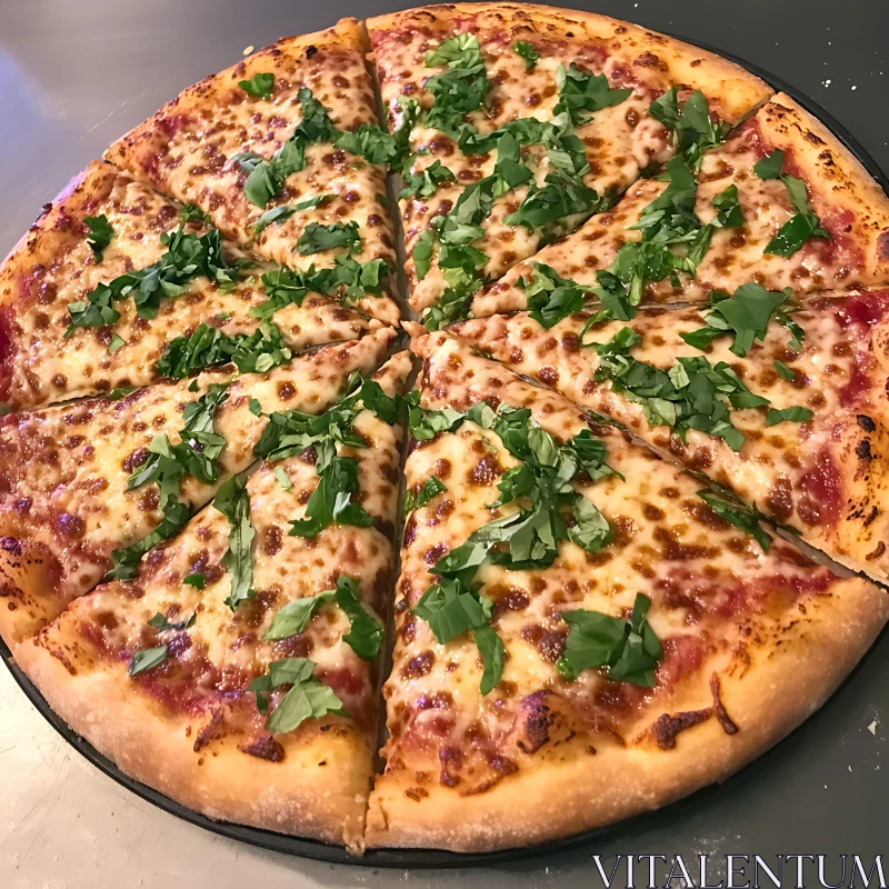 Cheese Pizza with Fresh Basil Toppings AI Image