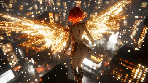 Winged Figure in Urban Landscape