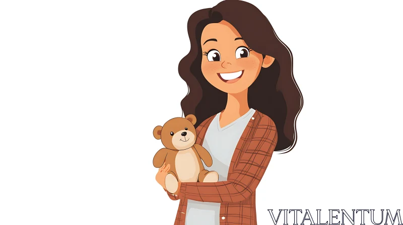 Cartoon Woman Holding a Teddy Bear AI Image