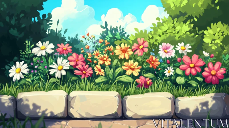 Colorful Daisies in a Serene Garden Setting AI Image