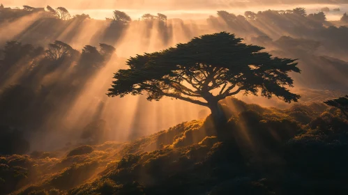 Golden Light and Lone Tree at Sunrise