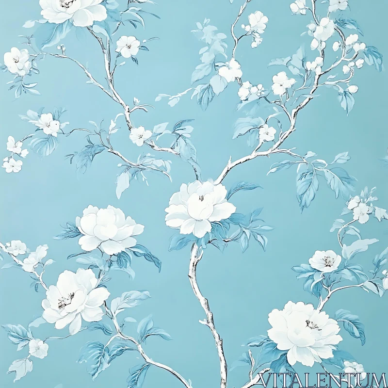 Floral Design with White Blooms and Blue Hues AI Image