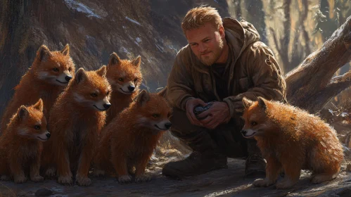 Man and Foxes in Natural Habitat