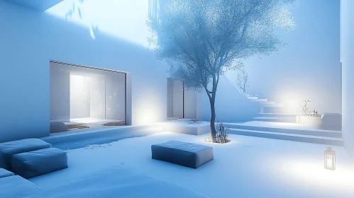 Serene White Interior with Tree Feature