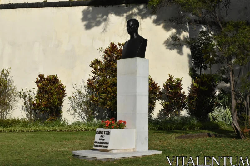 PHOTO Bronze Bust Monument Amidst Greenery