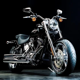 Chrome Motorcycle on Dark Backdrop