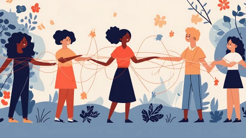 Diverse People Connected by Strings Artwork