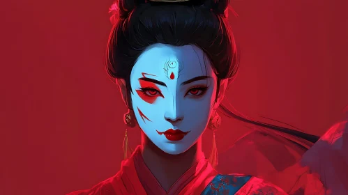 Split Face Woman with Red Makeup