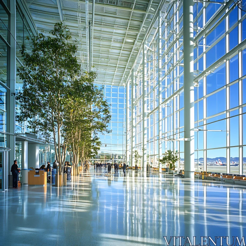 AI ART Hall with Glass Walls and Trees