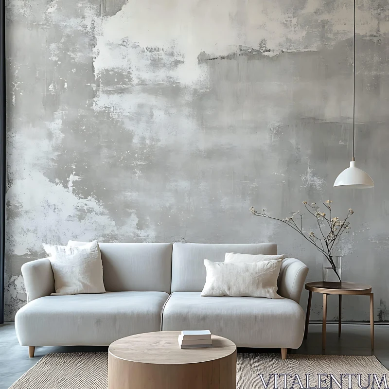 Neutral Toned Living Room with Textured Wall AI Image