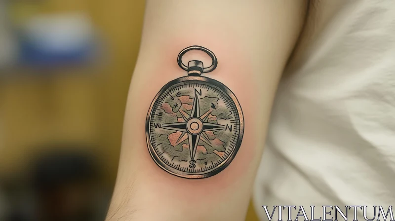 Detailed Compass Tattoo Art on Skin AI Image