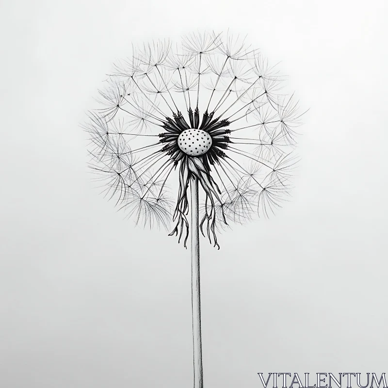 AI ART Monochrome Dandelion in Minimalist Style