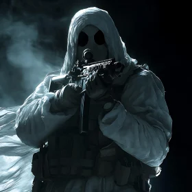 Mysterious Armed Figure in White Gear