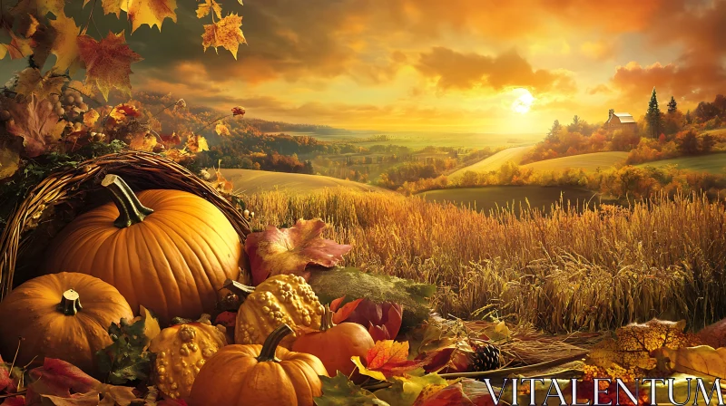 Golden Autumn Bounty of Pumpkins and Gourds AI Image