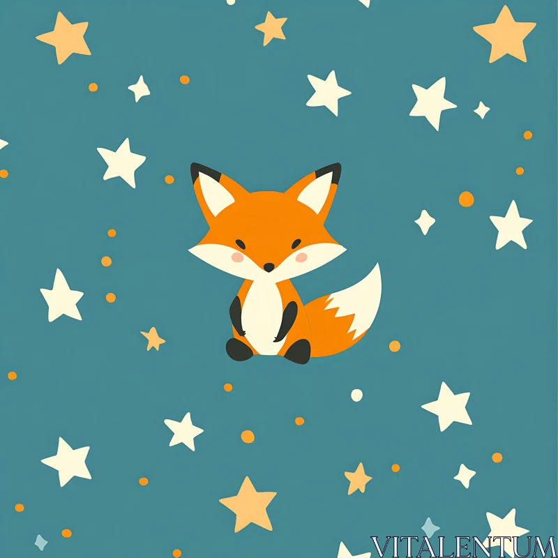 Cartoon Fox with Starry Background AI Image