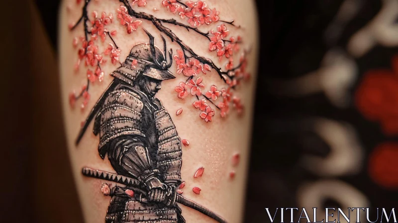 Samurai Tattoo with Cherry Blossoms AI Image