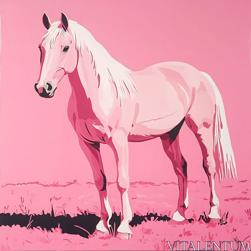 AI ART Monochromatic Pink Horse Illustration