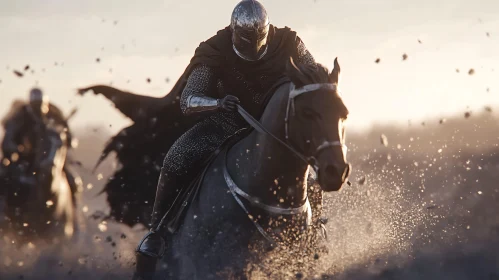 Armored Knight Riding Horse