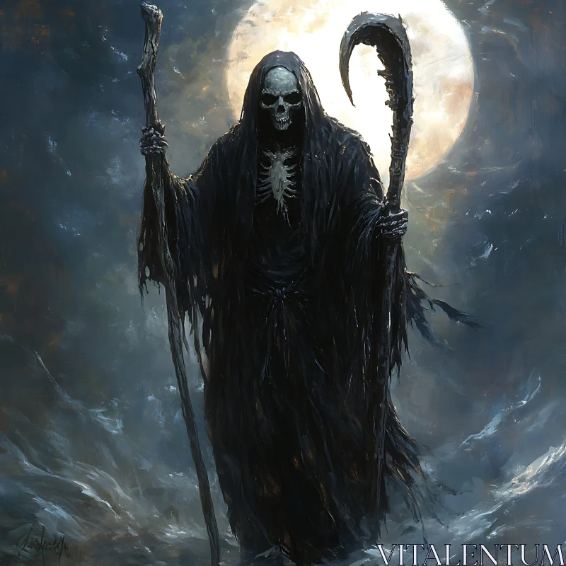 Dark Reaper with Scythe and Staff AI Image