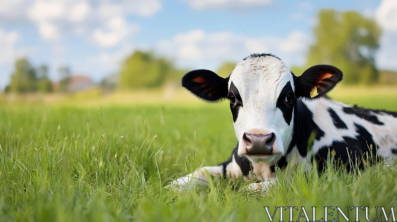 Resting Cow in Meadow AI Image