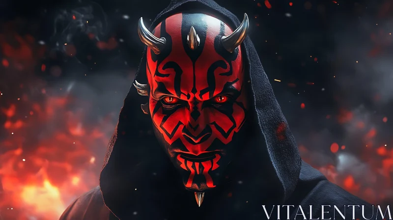 Red and Black Demon with Horns AI Image