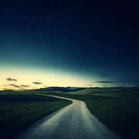 Night Landscape with Road and Stars