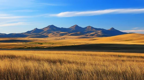 Scenic Wheat Field with Mountain Backdrop