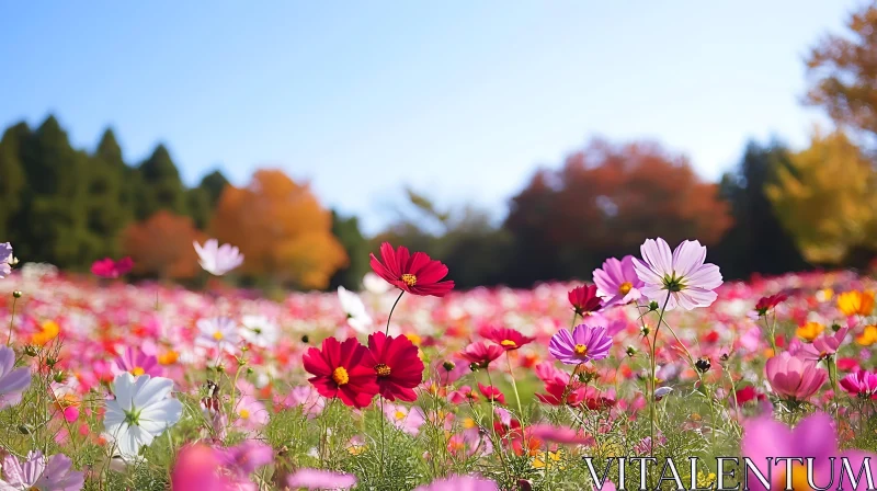 Field of Cosmos Flowers in Bloom AI Image