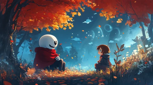 Anime Characters in Autumnal Forest