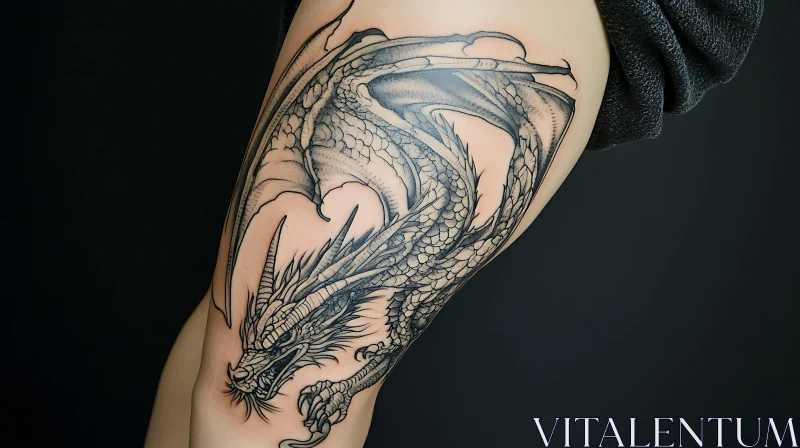 AI ART Intricate Black Ink Dragon Tattoo on Upper Arm