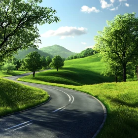 Lush Green Landscape with Winding Road