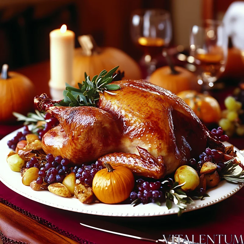 Roasted Turkey with Grapes and Pumpkin AI Image