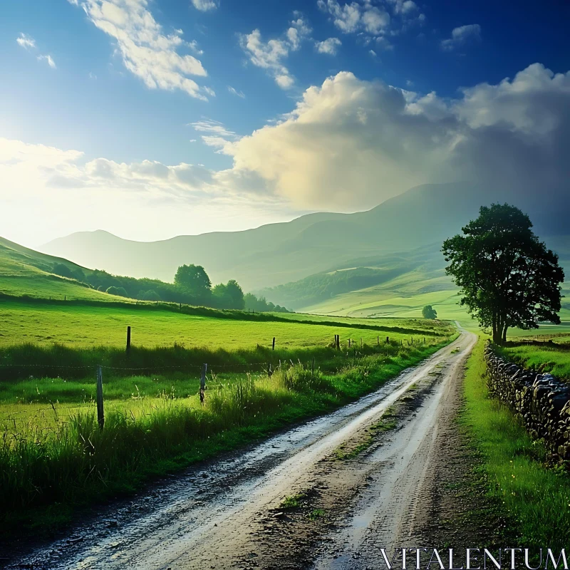 AI ART Green Field and Mountain Vista