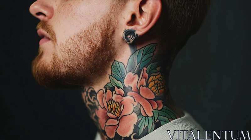 Vibrant Floral Tattoo on Neck AI Image