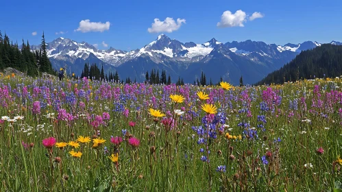 Alpine Meadow with Snow-Capped Peaks