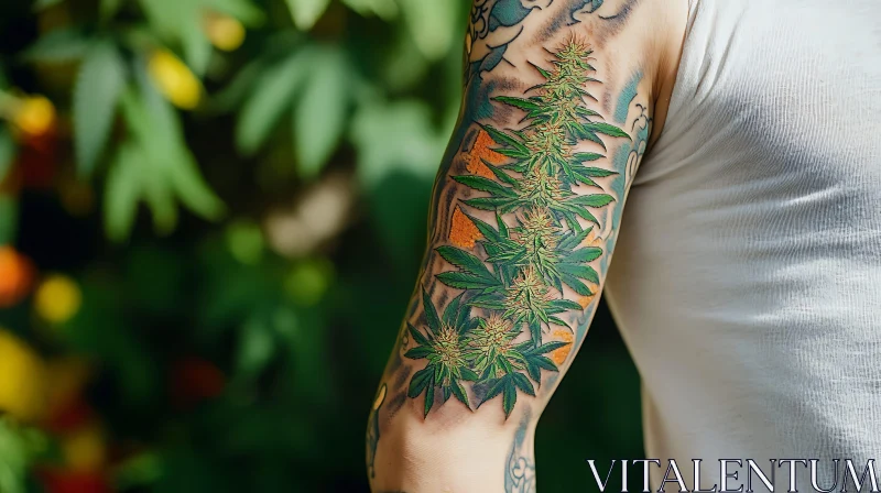 Artistic Cannabis Tattoo on Arm AI Image