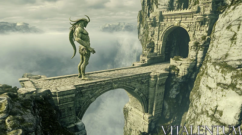 AI ART Fantasy Monster on Cliffside Bridge