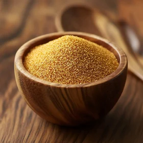 Granulated Brown Sugar in Wooden Bowl