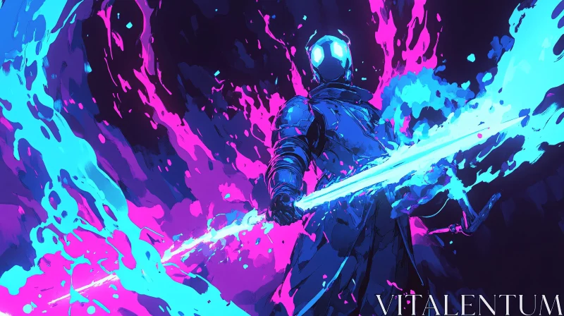 AI ART Futuristic Knight with Neon Blade